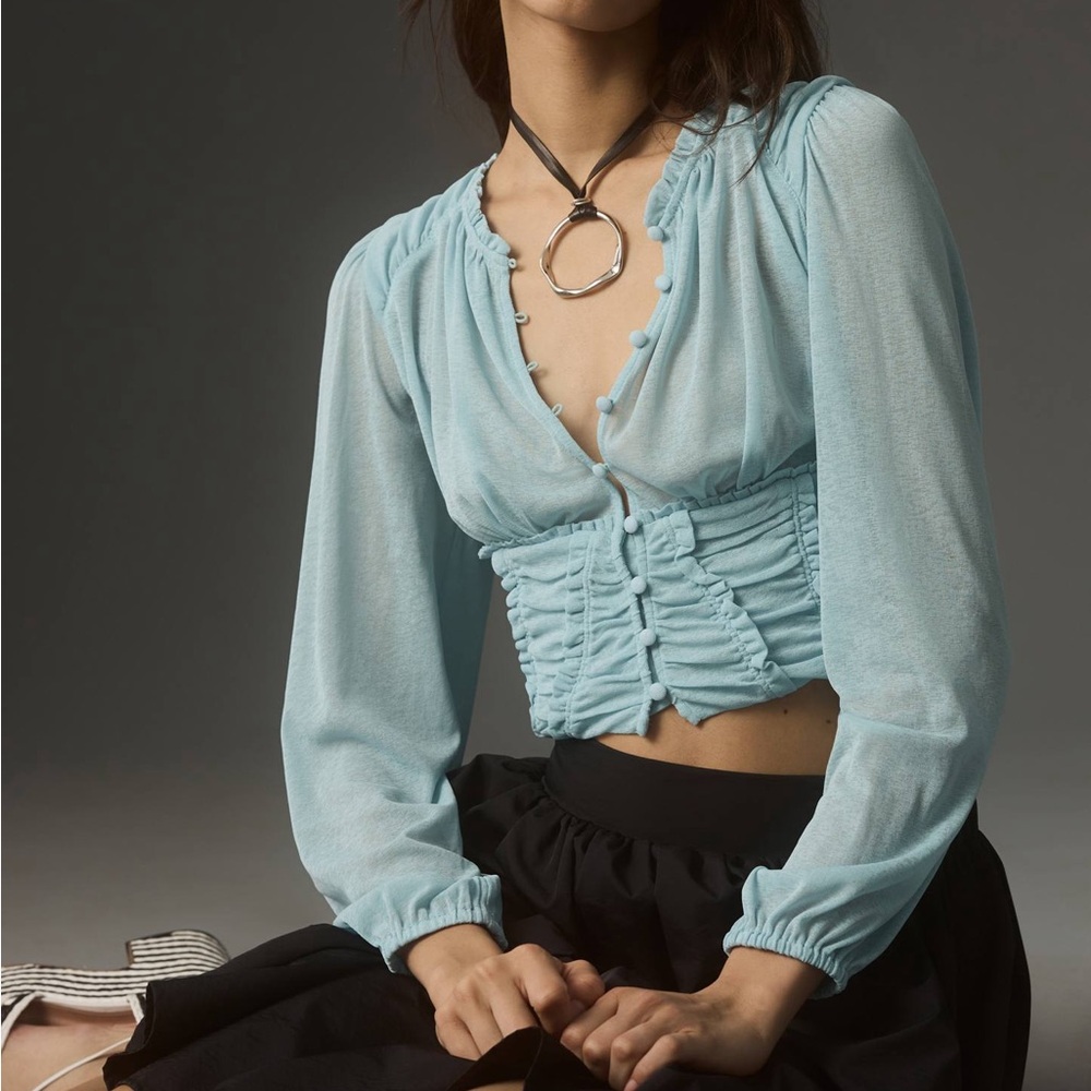 Anthropologie Long-Sleeve Femme Ruched Cropped Top